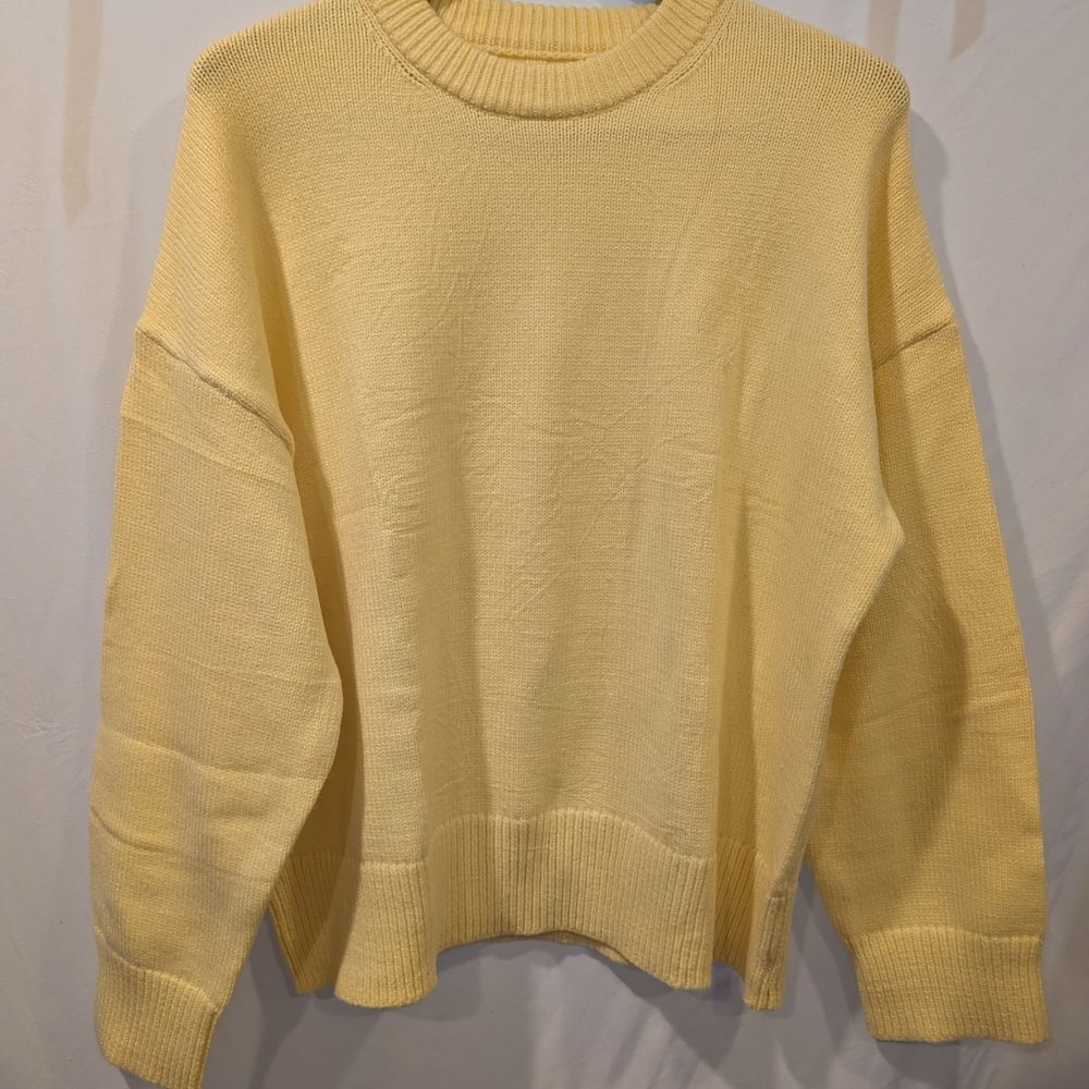 Butter Yellow Cashmere Blend Oversized Preppy Knit Sweater L